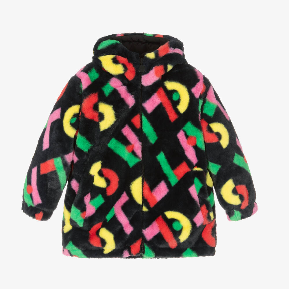 Stella McCartney Kids - Girls Black Faux Fur Coat | Childrensalon