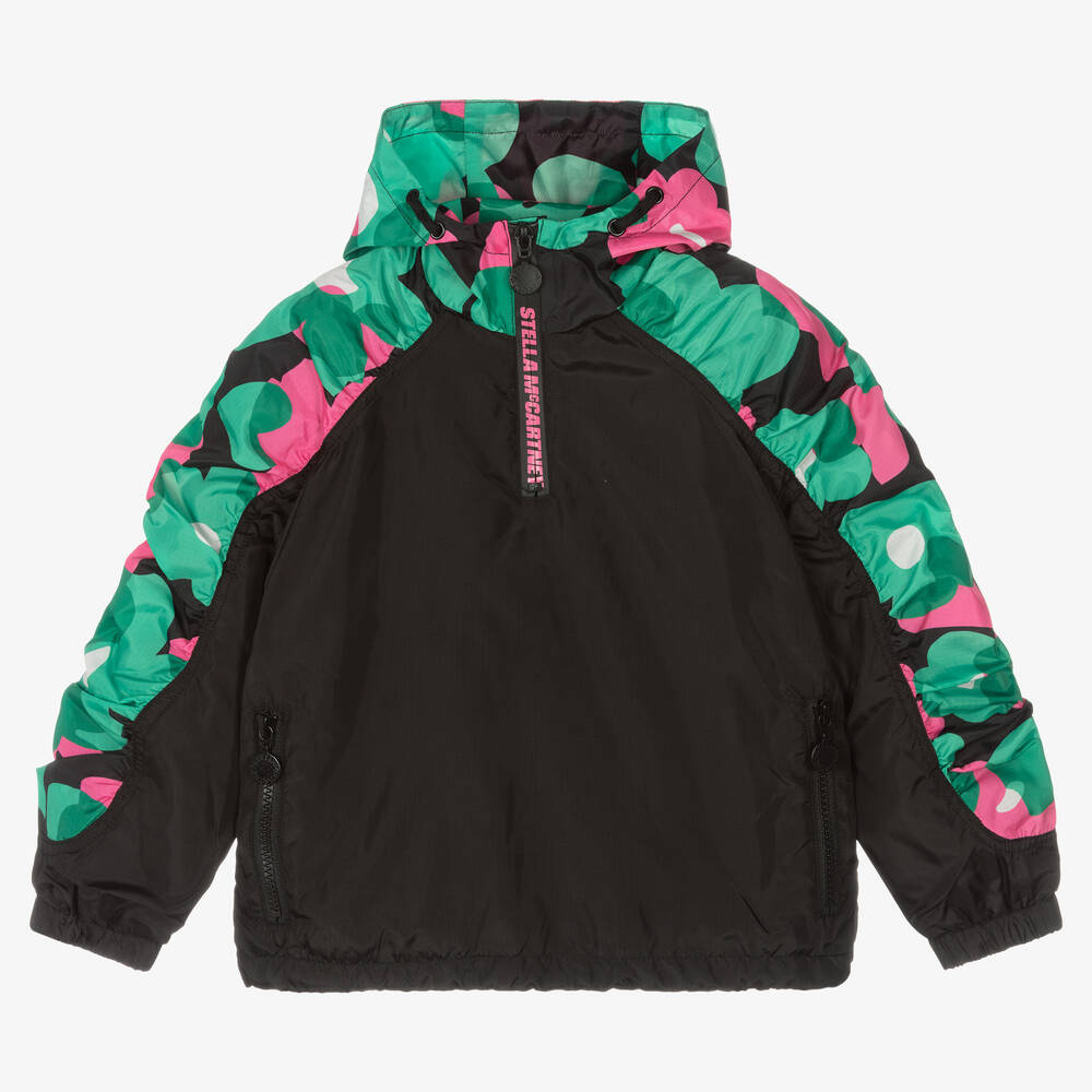 Stella McCartney Kids-جاكيت رياضي هودي لون أسود بطبعة ورود للبنات | Childrensalon Outlet