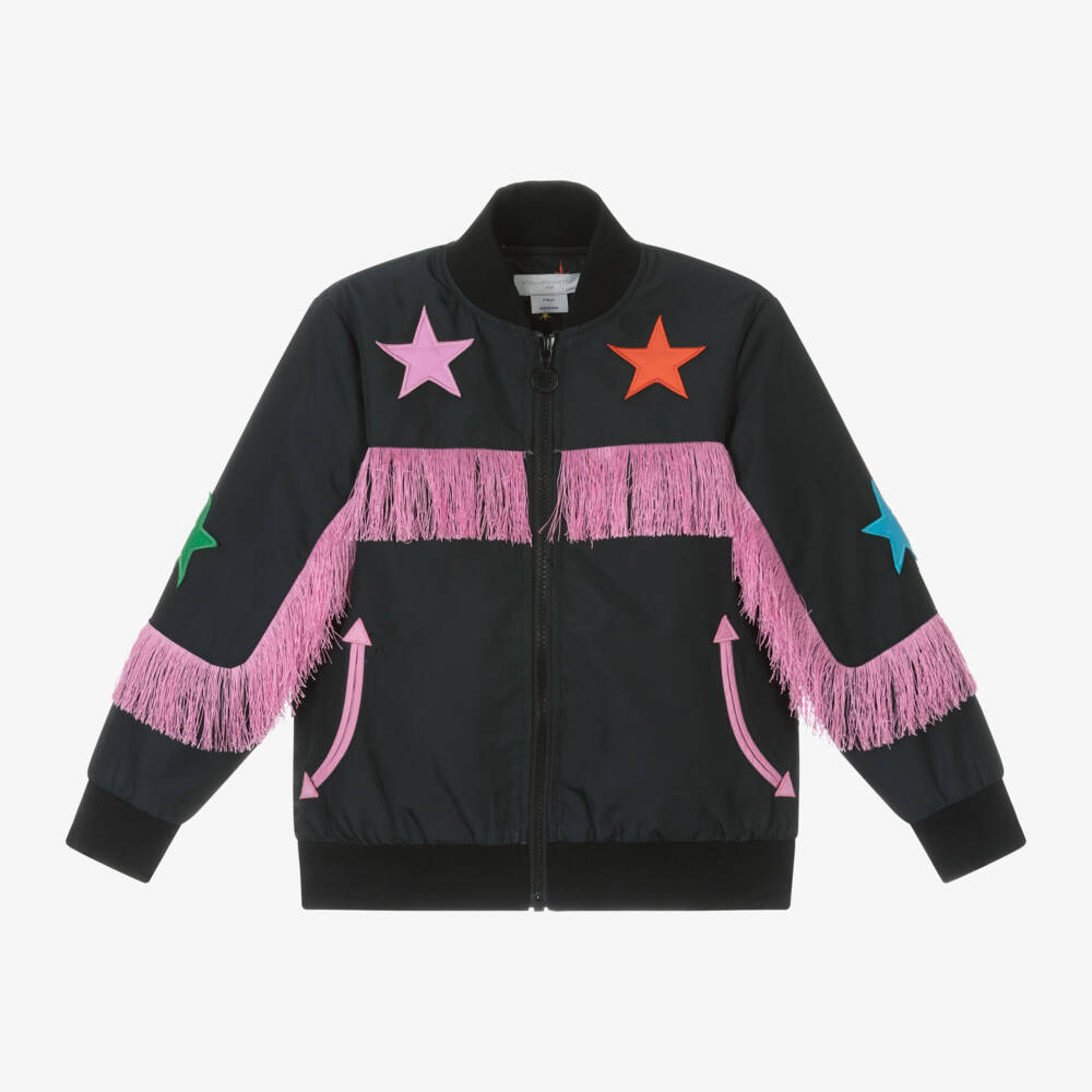 Stella McCartney Kids-Girls Black Fringe Star Bomber | Childrensalon Outlet