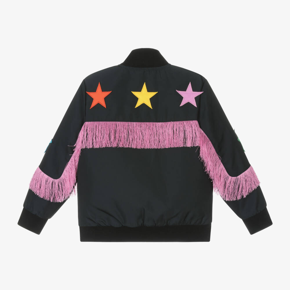 Stella McCartney Kids-جاكيت بومبر مزين بنجوم وترتر لون أسود للبنات | Childrensalon Outlet