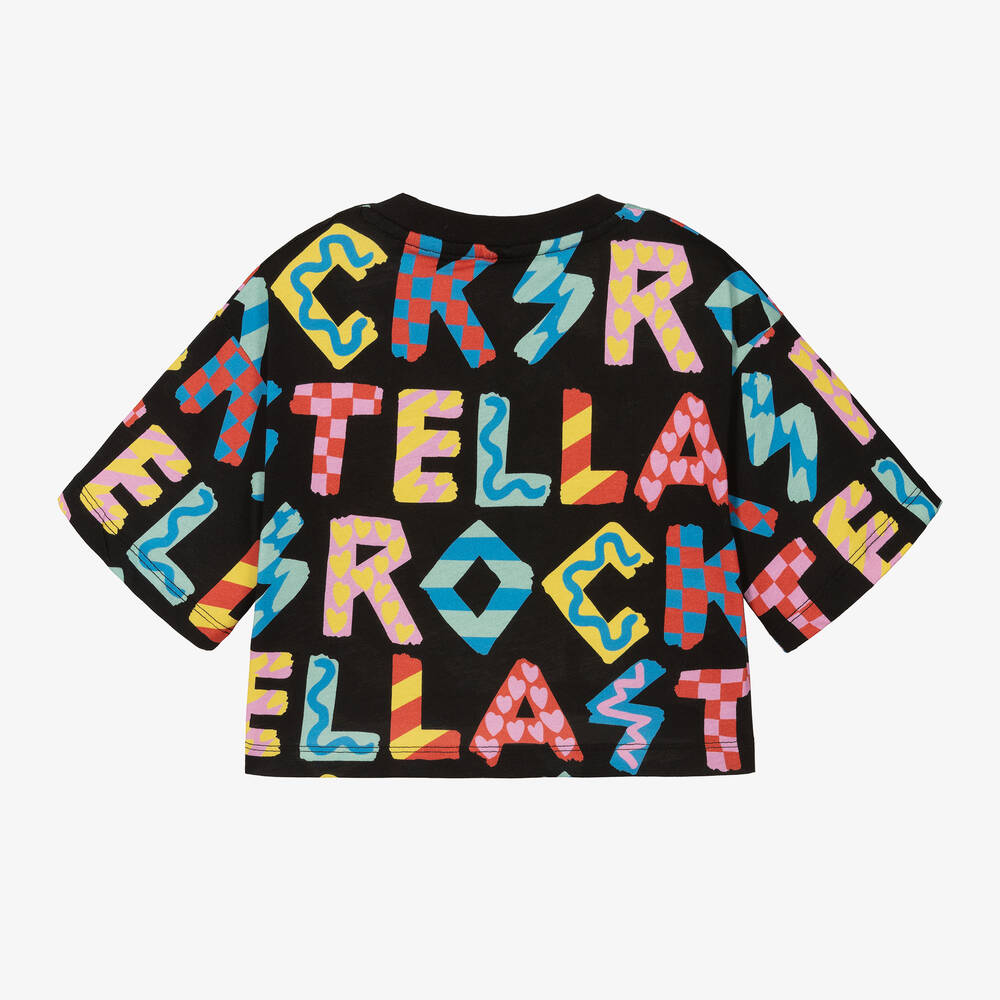 Stella McCartney Kids-Черная хлопковая футболка с надписями для девочек | Childrensalon Outlet