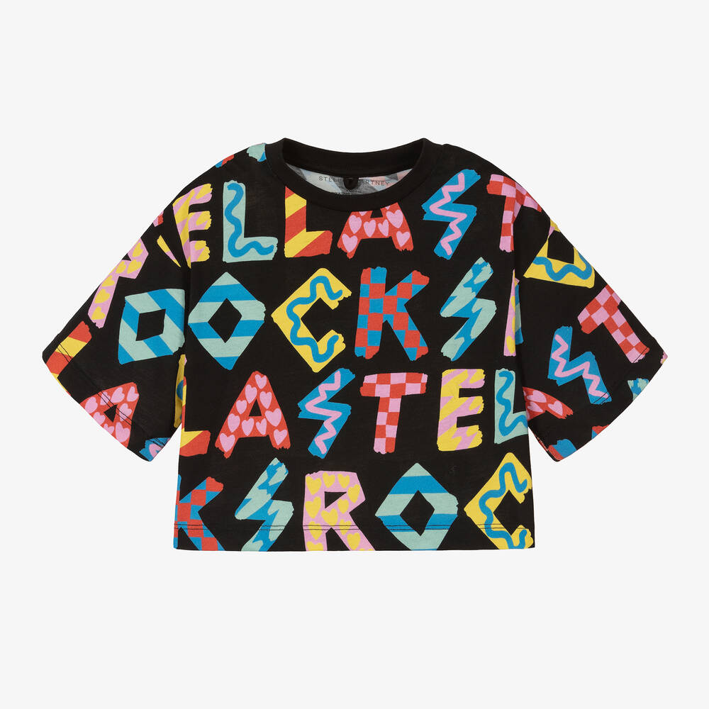 Stella McCartney Kids-Girls Black Graphic Cotton T-Shirt | Childrensalon Outlet