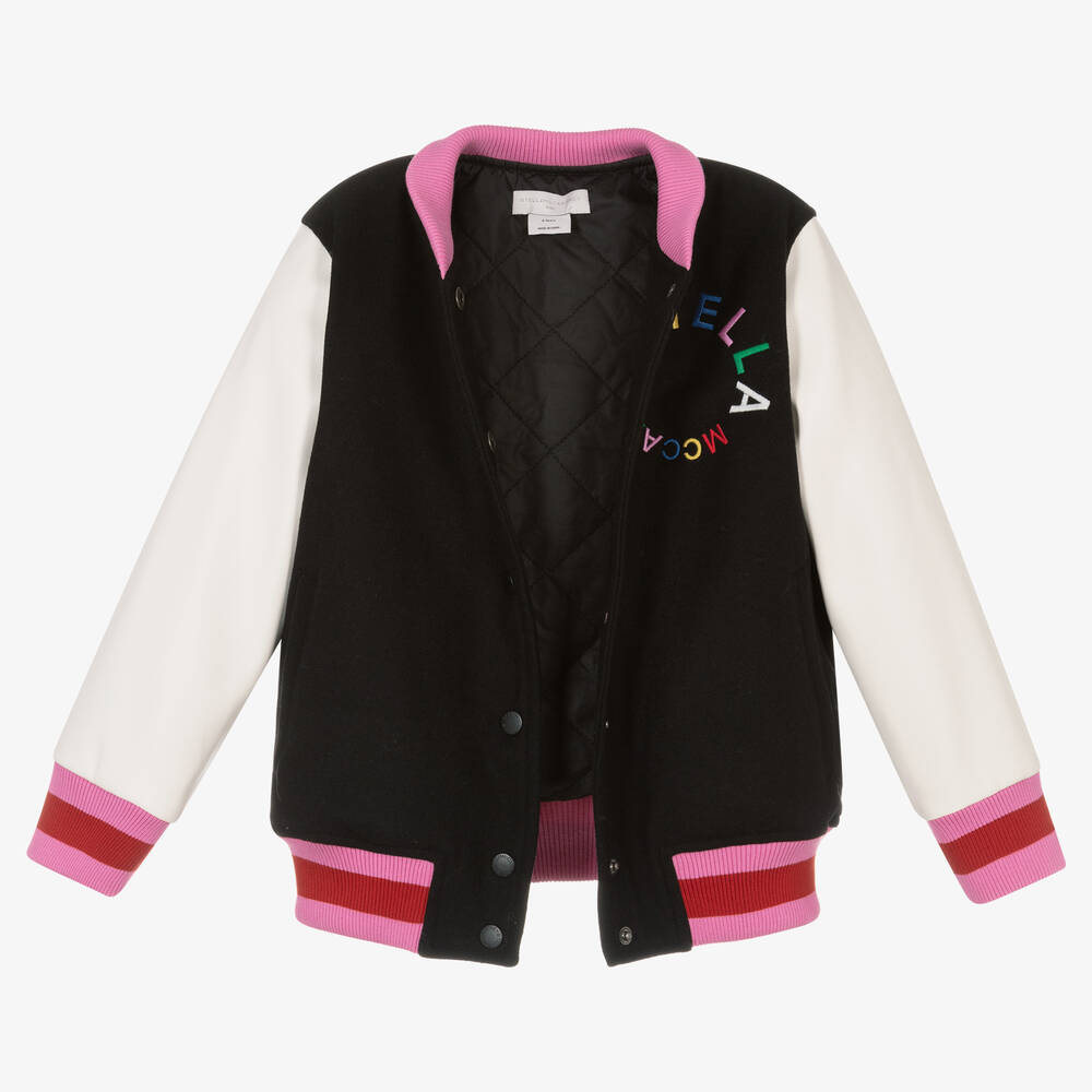 Stella McCartney Kids-Girls Black & Ivory Bomber Jacket | Childrensalon Outlet