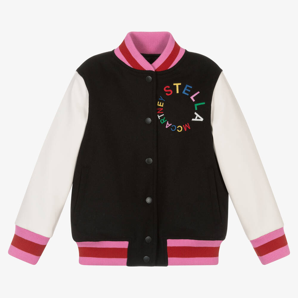 Stella McCartney Kids - جاكيت بومبر مزيج صوف لون أسود وعاجي للبنات | Childrensalon