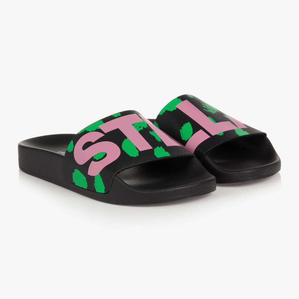 Stella McCartney Kids - Girls Black Logo Sliders | Childrensalon