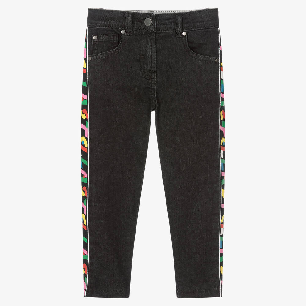 Stella McCartney Kids - Girls Black Logo Tape Jeans | Childrensalon