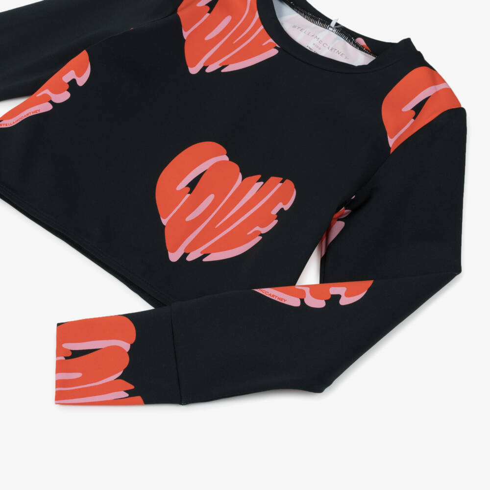 Stella McCartney Kids-Girls Black Long Sleeve Sports Top with Love Motif | Childrensalon Outlet