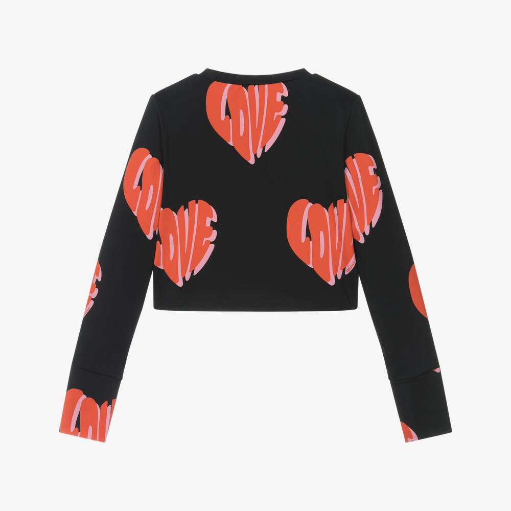 Stella McCartney Kids-Girls Black Long Sleeve Sports Top with Love Motif | Childrensalon Outlet