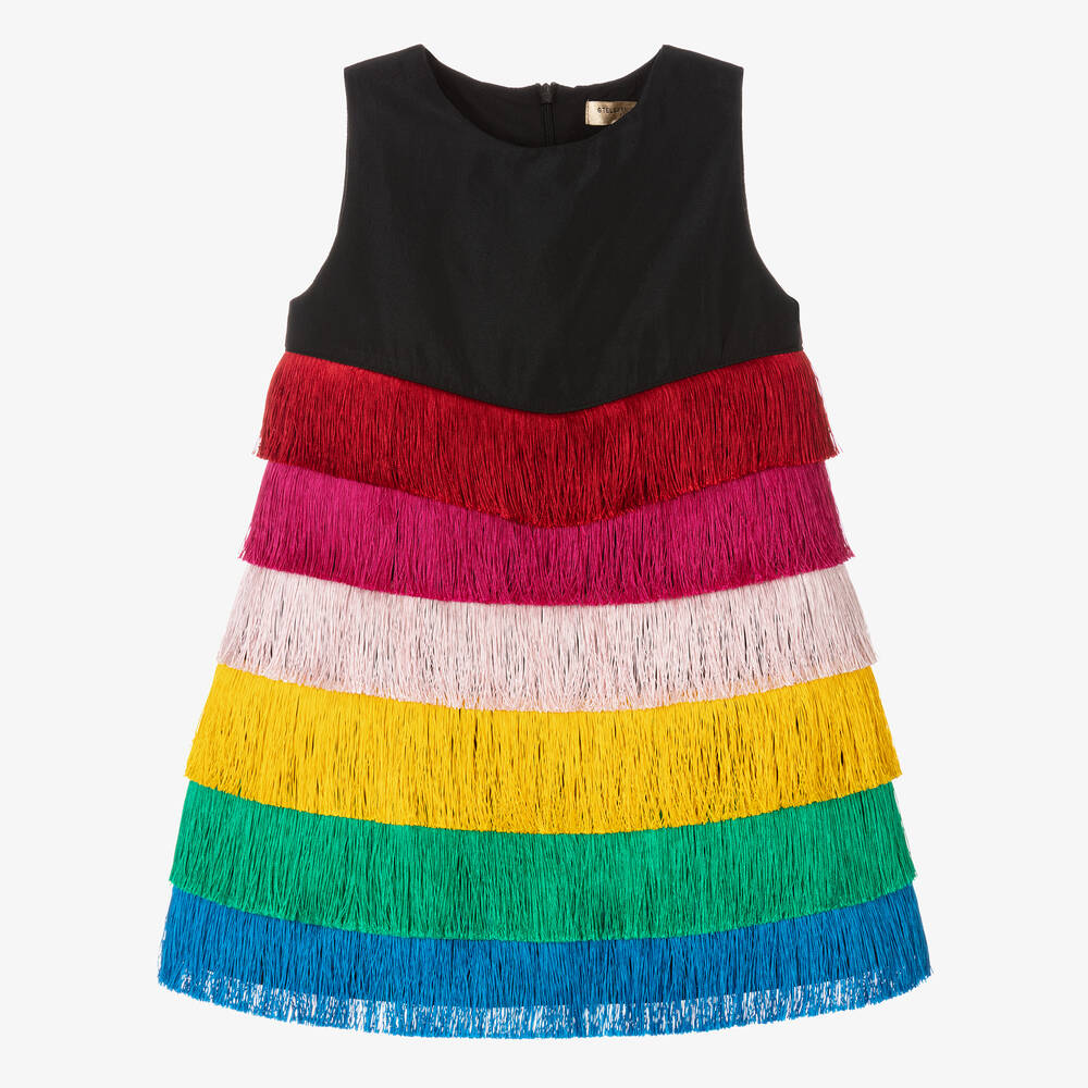 Stella McCartney Kids - Черное платье с разноцветной бахромой | Childrensalon
