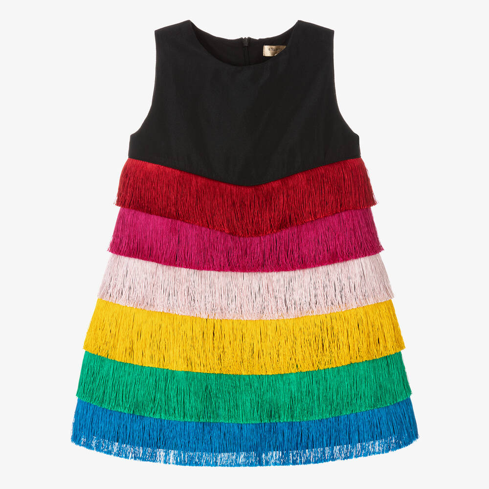 Stella McCartney Kids - Schwarzes Kleid mit bunten Fransen | Childrensalon