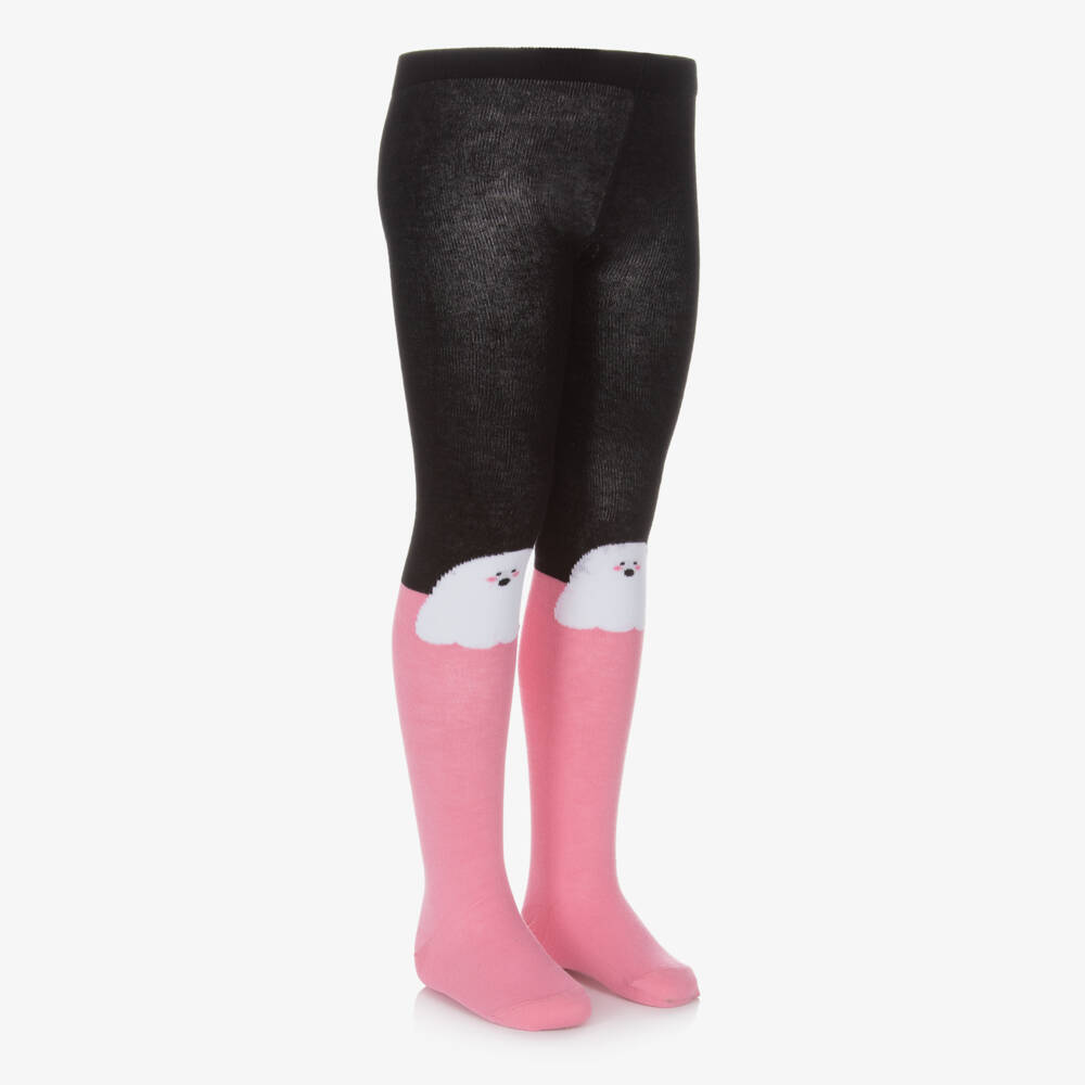 Stella McCartney Kids-Колготки для девочек черные и розовые с призраками | Childrensalon Outlet