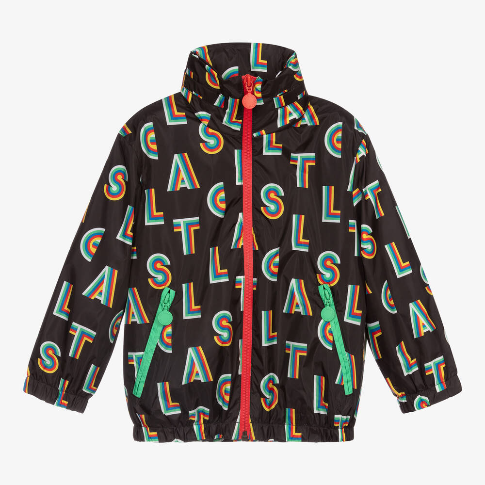 Stella McCartney Kids - Girls Black Rainbow Print Raincoat | Childrensalon