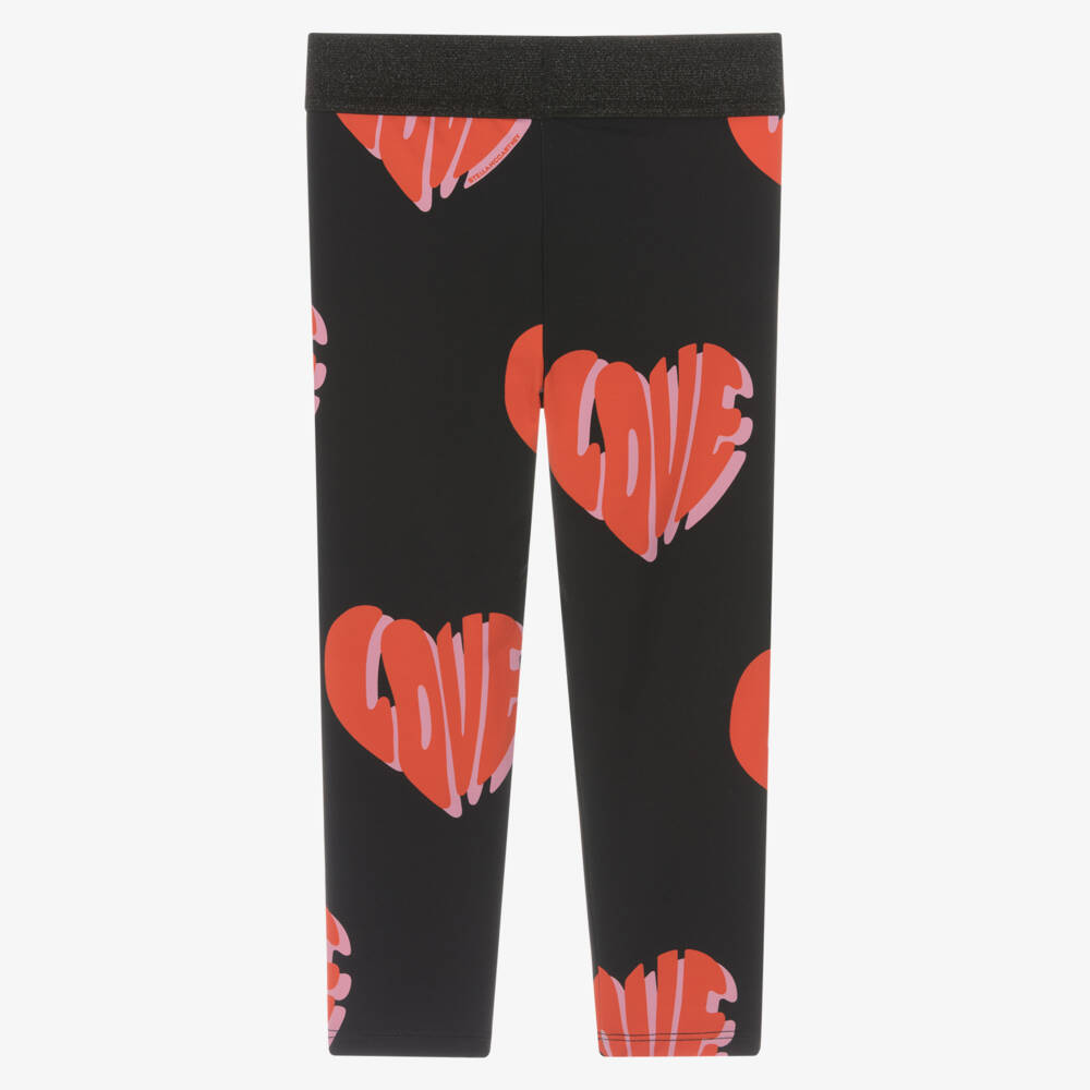 Stella McCartney Kids-Girls Black & Red Love Heart Leggings | Childrensalon Outlet