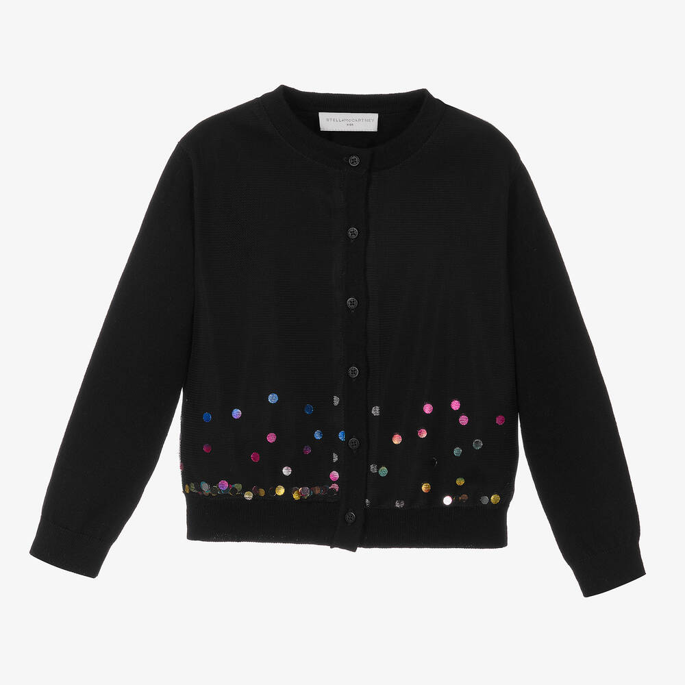 Stella McCartney Kids - كارديغان قطن وصوف محبوك مزين بترتر لون أسود | Childrensalon