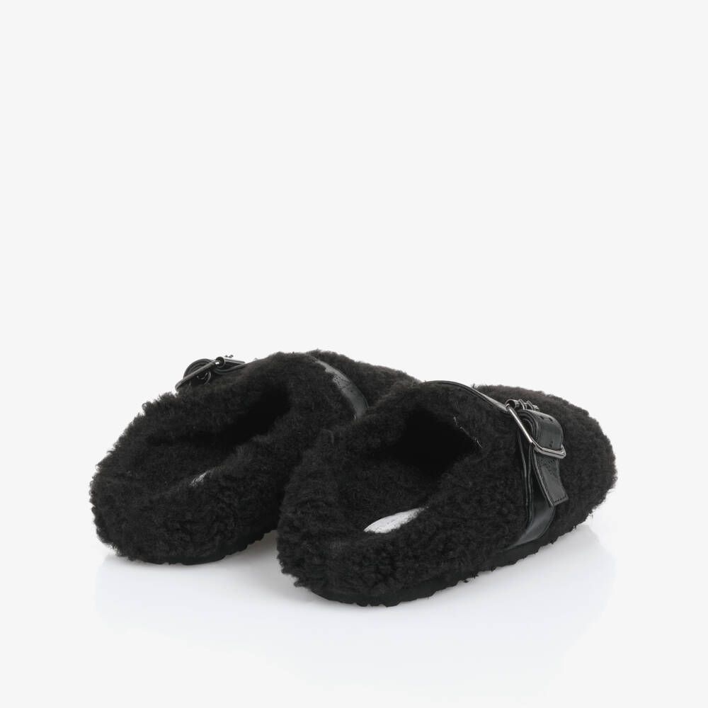 Stella McCartney Kids-Girls Black Sherpa Mules | Childrensalon Outlet