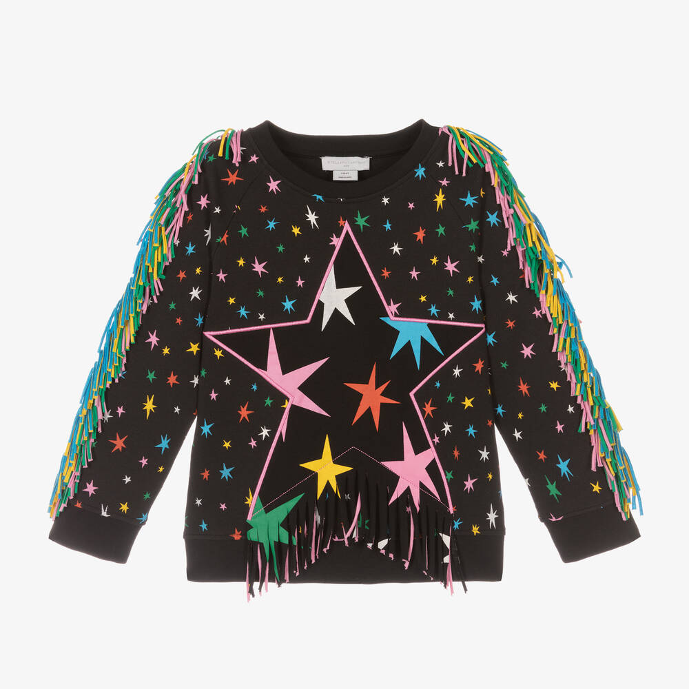 Stella McCartney Kids-Girls Black Star Print Fringed Sweatshirt | Childrensalon Outlet
