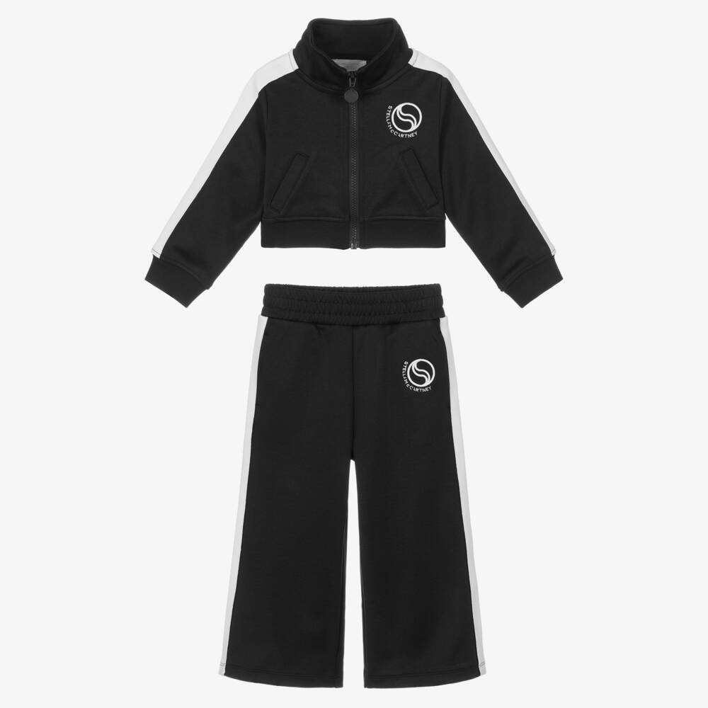 Stella McCartney Kids-Girls Black Tracksuit with White Logos & Trims | Childrensalon Outlet