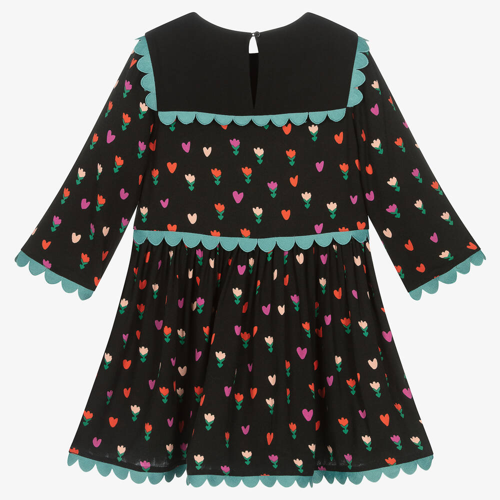 Stella McCartney Kids-Girls Black Viscose Tulips & Hearts Dress | Childrensalon Outlet