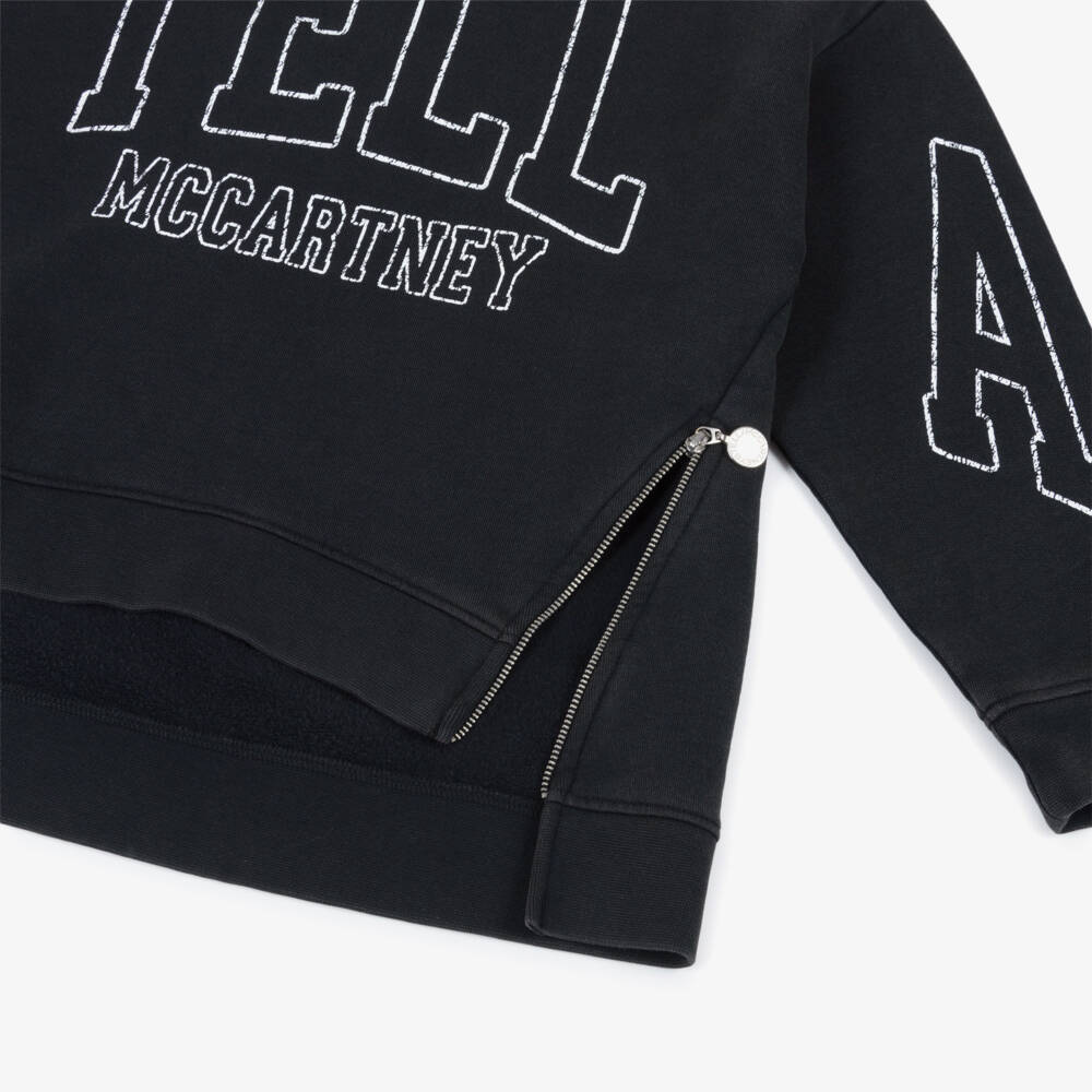 Stella McCartney Kids-Girls Black Zipped Sides Cotton Sweatshirt | Childrensalon Outlet