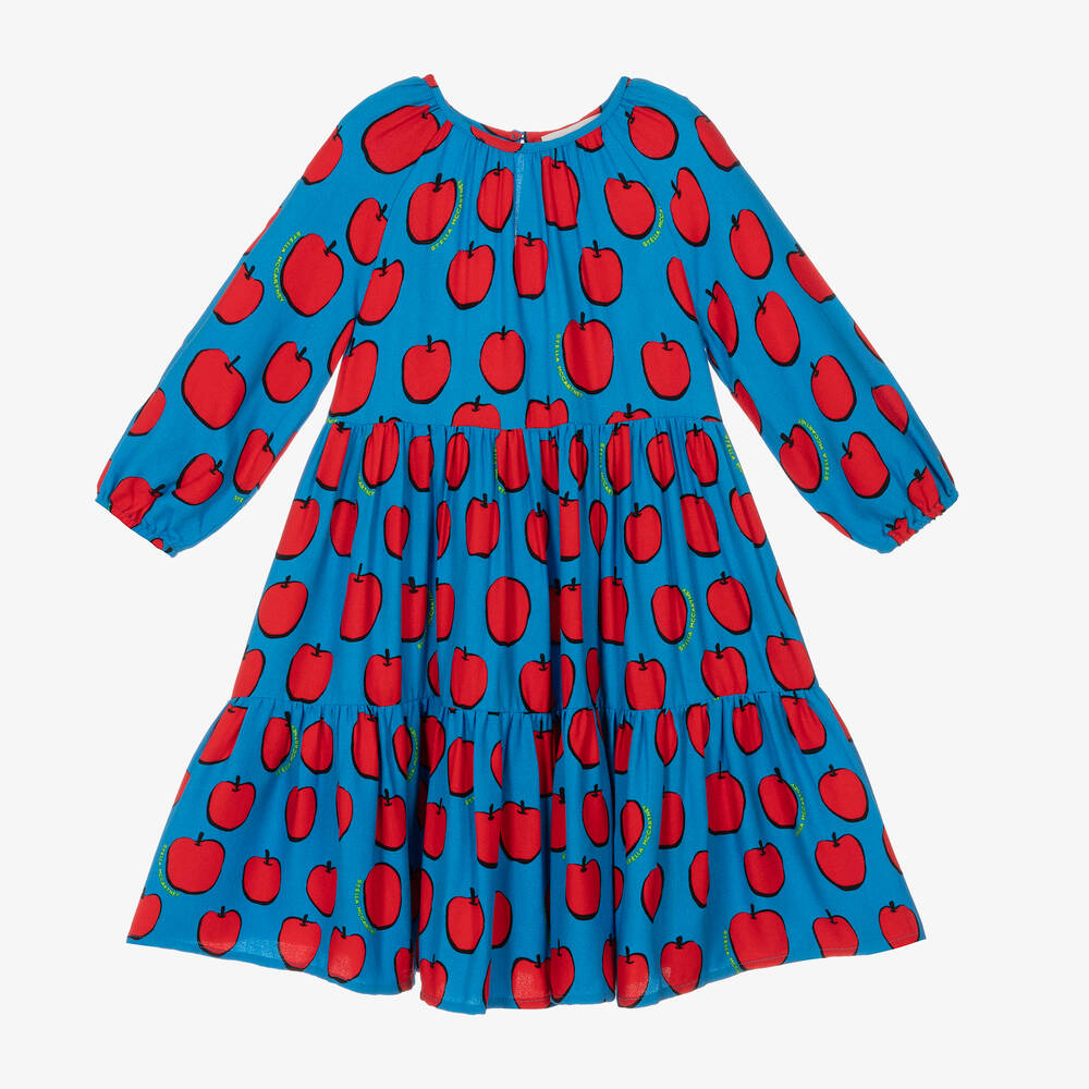 Stella McCartney Kids - Голубое платье макси в яблоках для девочек | Childrensalon