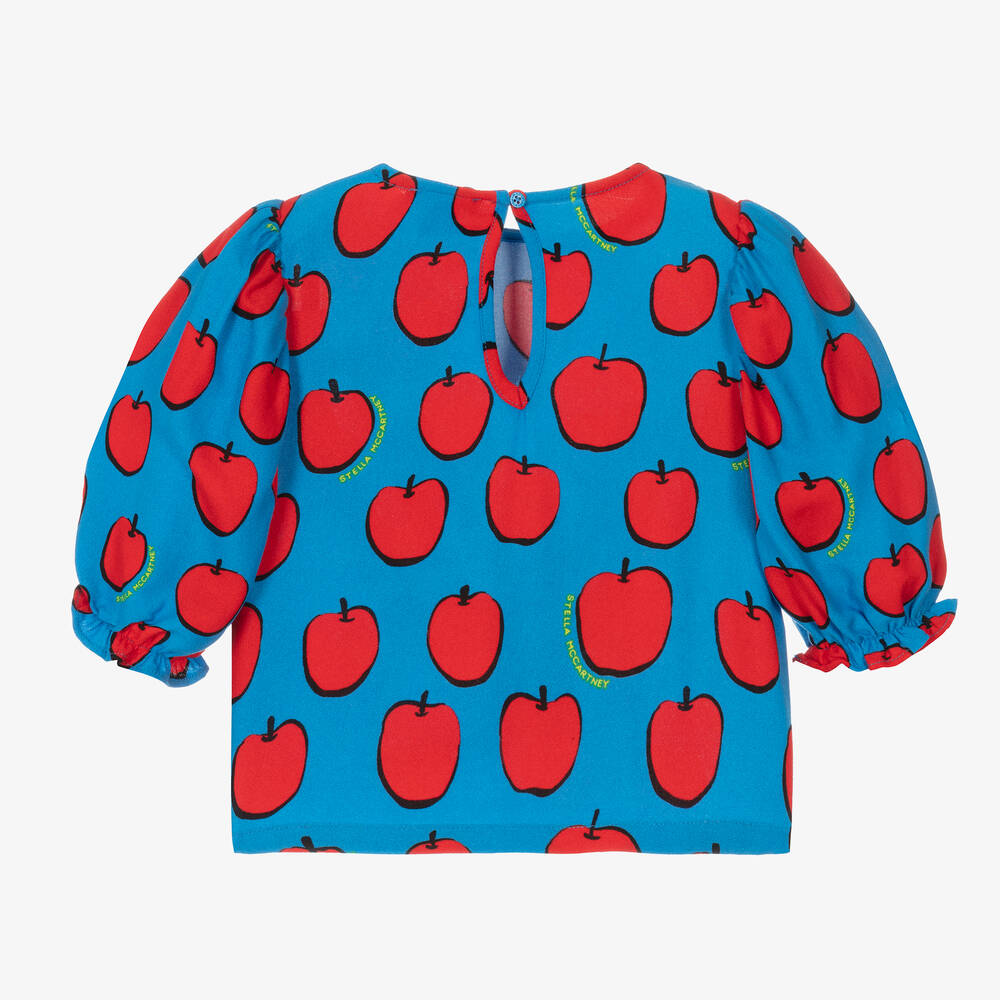 Stella McCartney Kids-Голубая блузка с принтом яблок для девочек | Childrensalon Outlet