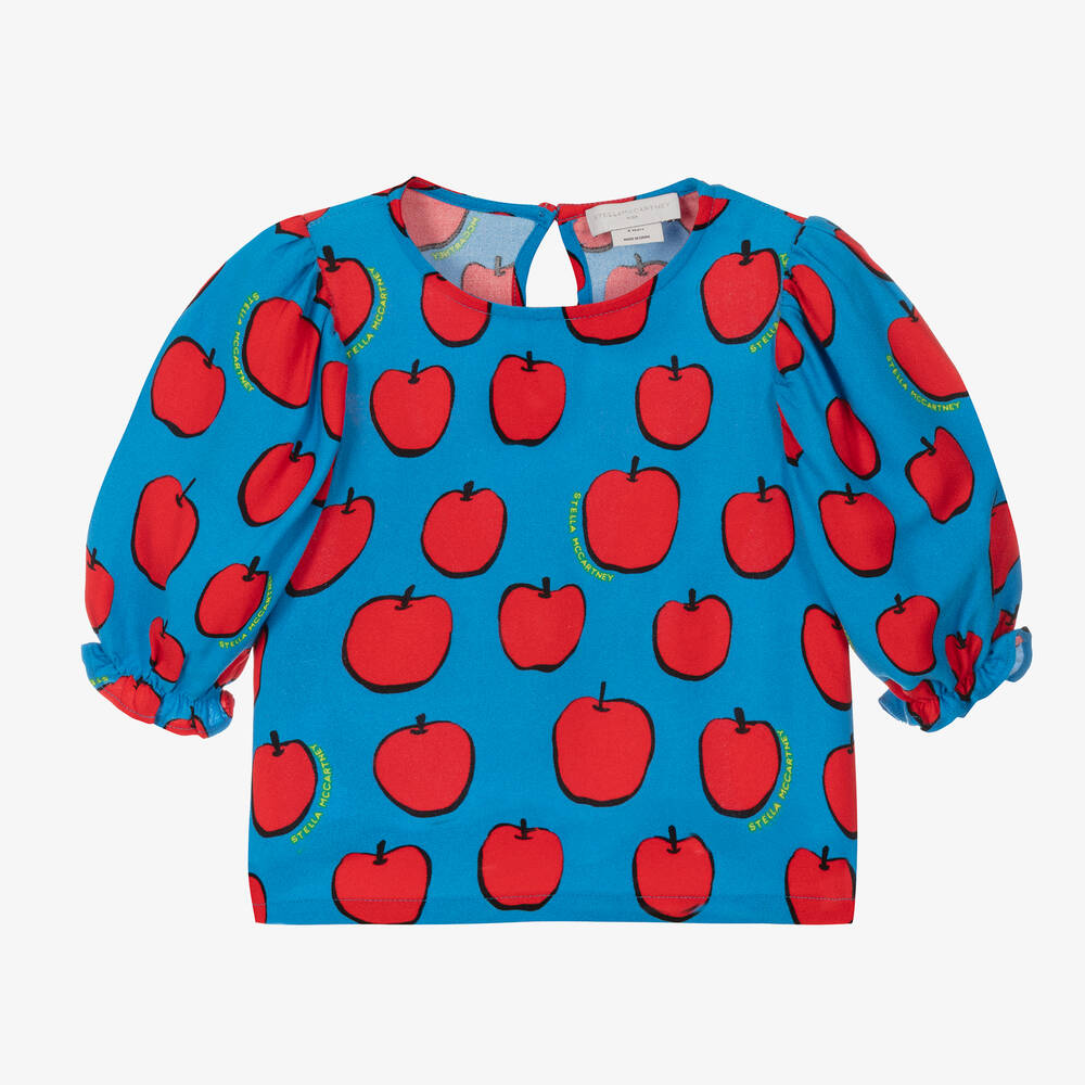 Stella McCartney Kids - Girls Blue Apple Print Blouse | Childrensalon