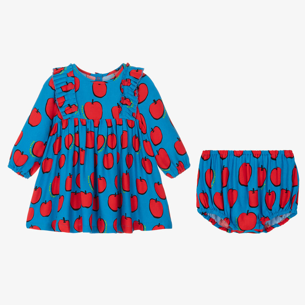 Stella McCartney Kids-Girls Blue Apple Print Dress | Childrensalon Outlet