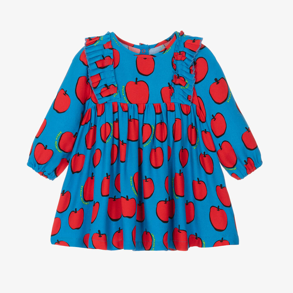 Stella McCartney Kids - Голубое платье в яблоках с трусиками для девочек | Childrensalon