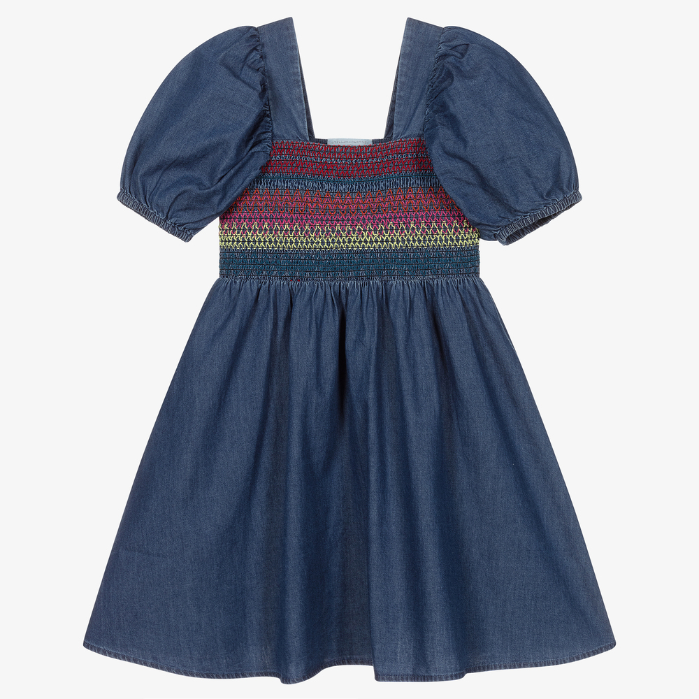 Stella McCartney Kids - Синее платье из шамбре для девочек | Childrensalon