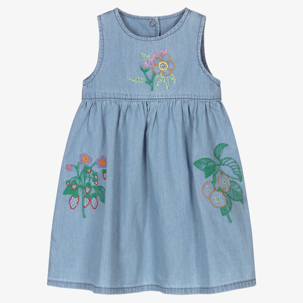 Stella McCartney Kids - طقم فستان قطن شامبري لون أزرق | Childrensalon