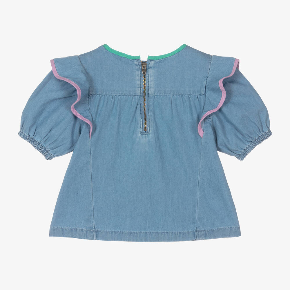 Stella McCartney Kids-Голубая блузка из хлопкового шамбре для девочек | Childrensalon Outlet