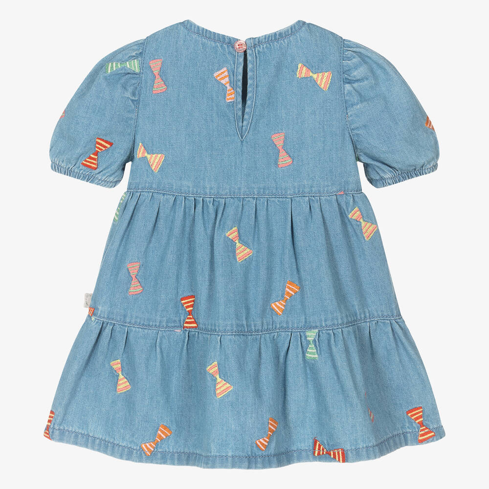 Stella McCartney Kids-Girls Blue Cotton Chambray Bow Dress | Childrensalon Outlet