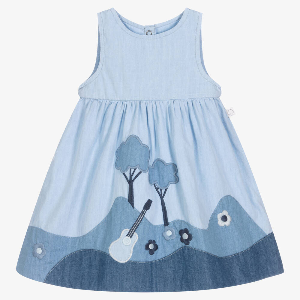 Stella McCartney Kids - Girls Blue Cotton Chambray Dress | Childrensalon