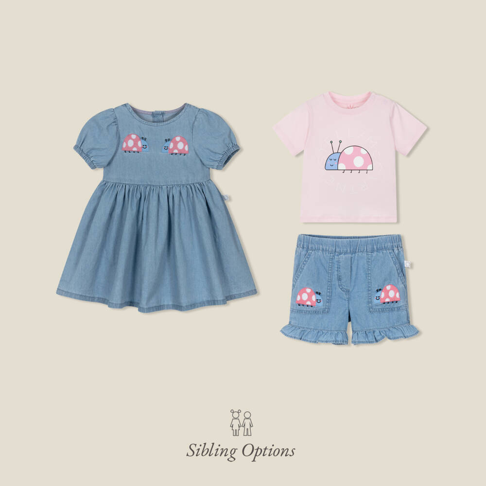Stella McCartney Kids-Girls Blue Cotton Chambray Ladybird Shorts | Childrensalon Outlet