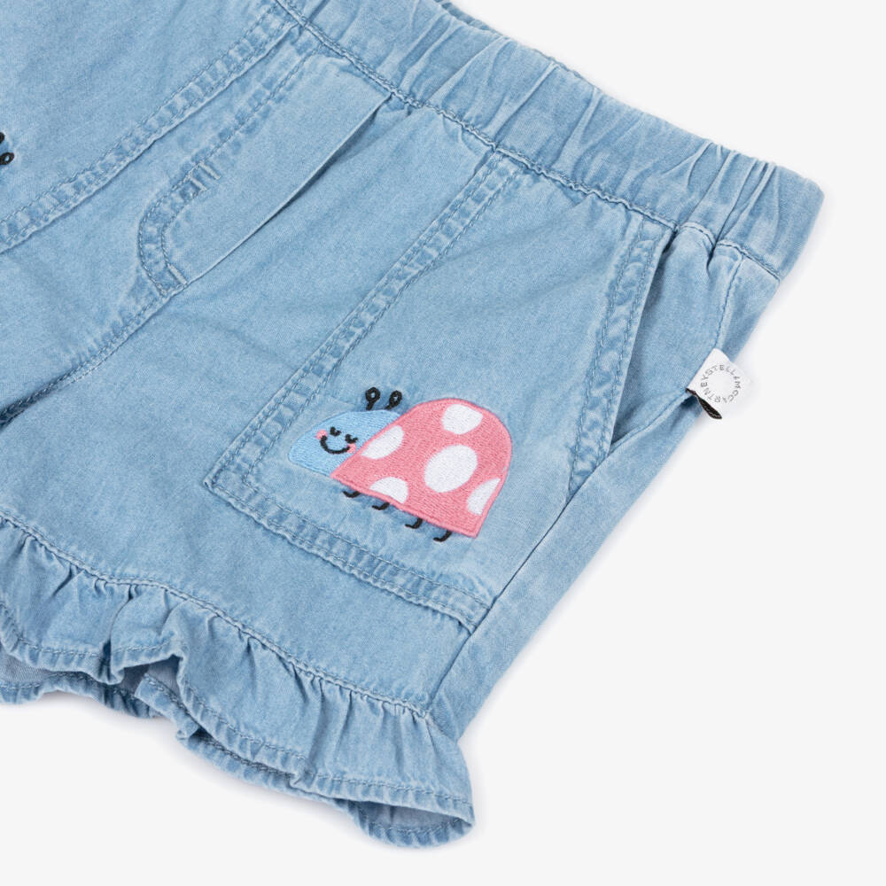 Stella McCartney Kids-Girls Blue Cotton Chambray Ladybird Shorts | Childrensalon Outlet