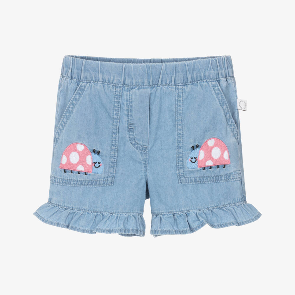 Stella McCartney Kids-Girls Blue Cotton Chambray Ladybird Shorts | Childrensalon Outlet