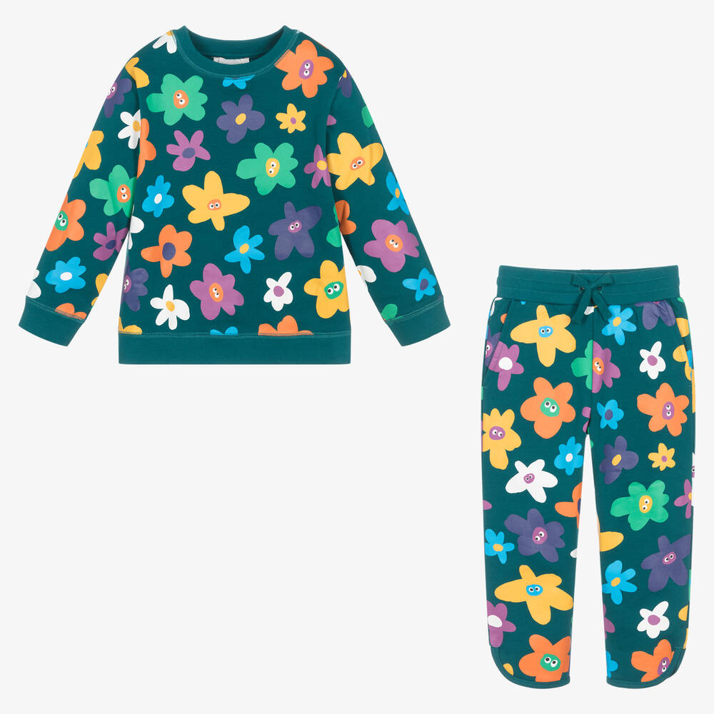 Stella McCartney Kids-Girls Blue Cotton Floral Tracksuit | Childrensalon Outlet