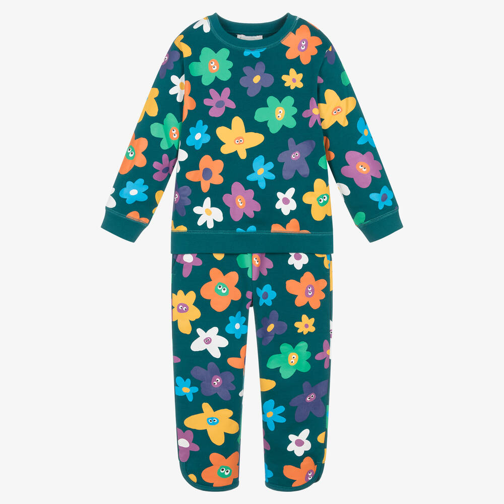 Stella McCartney Kids - Girls Blue Cotton Floral Tracksuit | Childrensalon