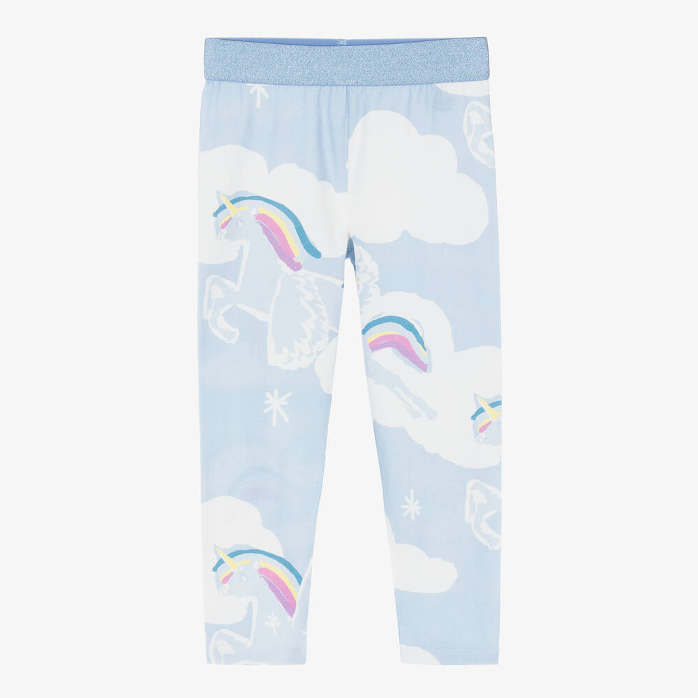 Stella McCartney Kids - Girls Blue Cotton Flying Unicorns Leggings | Childrensalon