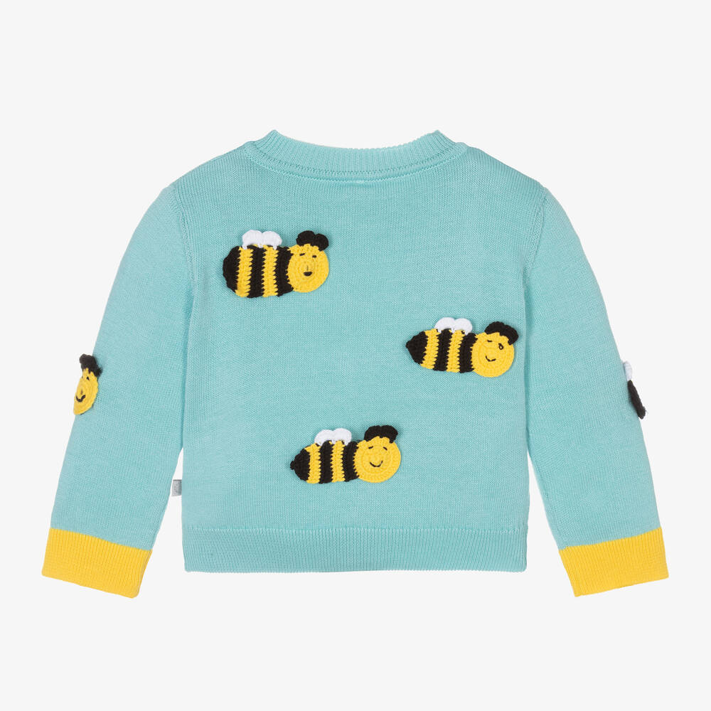 Stella McCartney Kids-Girls Blue Cotton Knit Bee Cardigan | Childrensalon Outlet