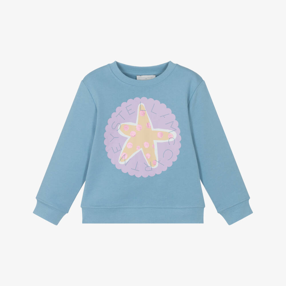 Stella McCartney Kids-Girls Blue Cotton Sweatshirt with Starfish Design | Childrensalon Outlet