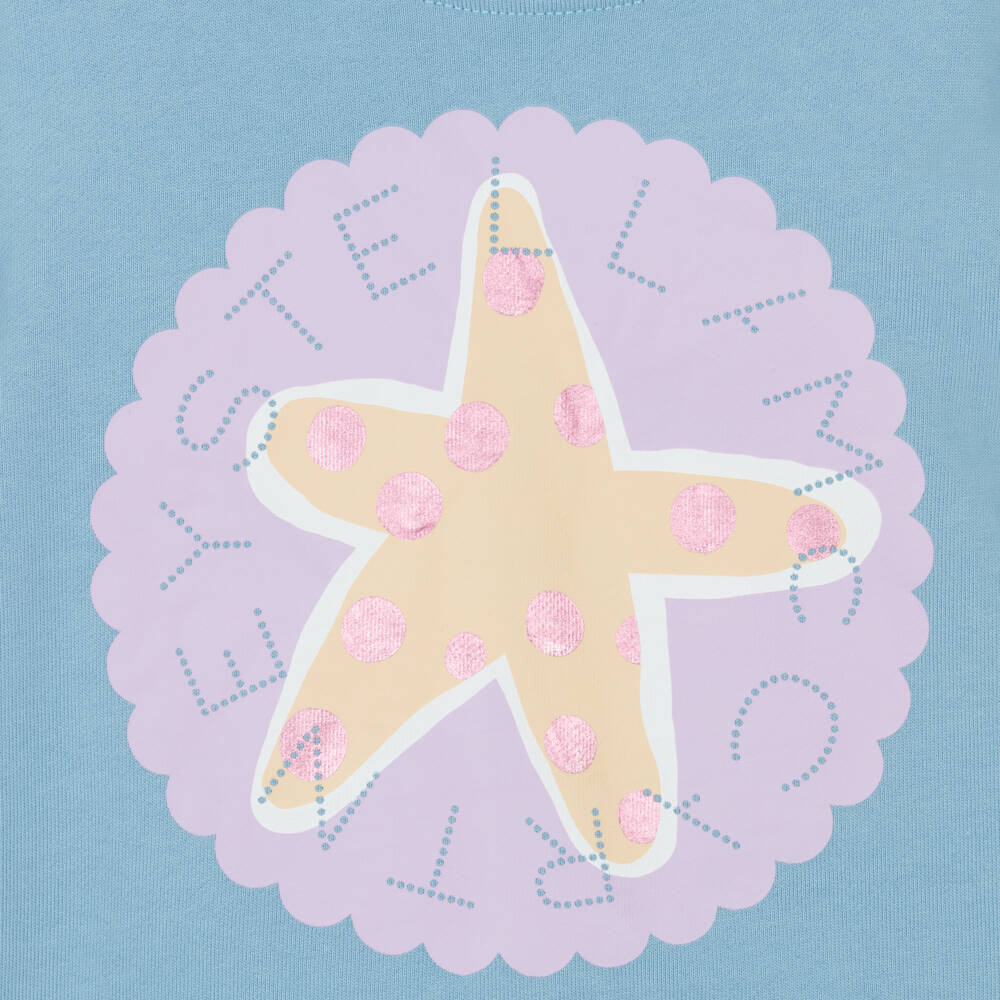Stella McCartney Kids-Girls Blue Cotton Sweatshirt with Starfish Design | Childrensalon Outlet