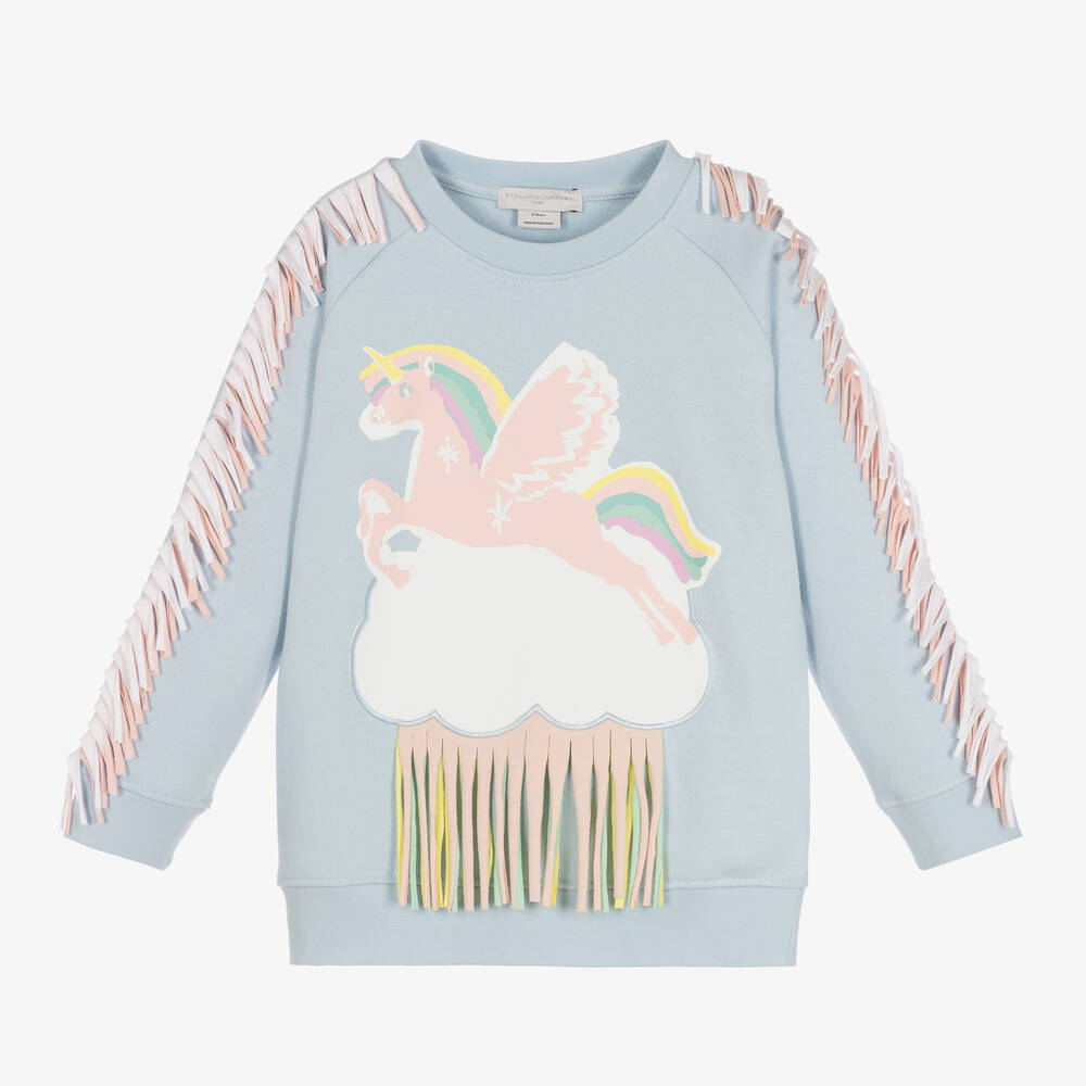 Stella McCartney Kids - Girls Blue Cotton Unicorn Sweatshirt | Childrensalon