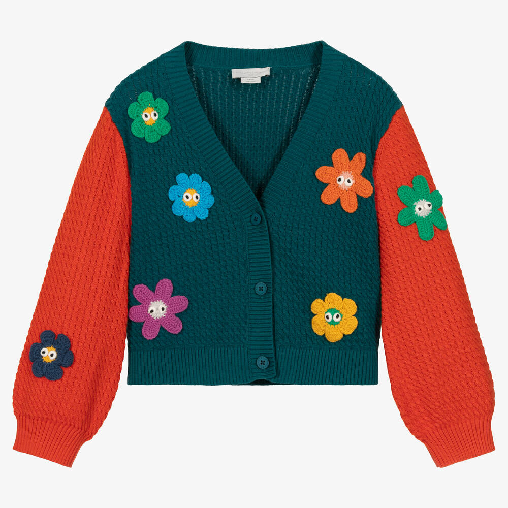 Stella McCartney Kids - Girls Blue Cotton & Wool Knit Cardigan | Childrensalon