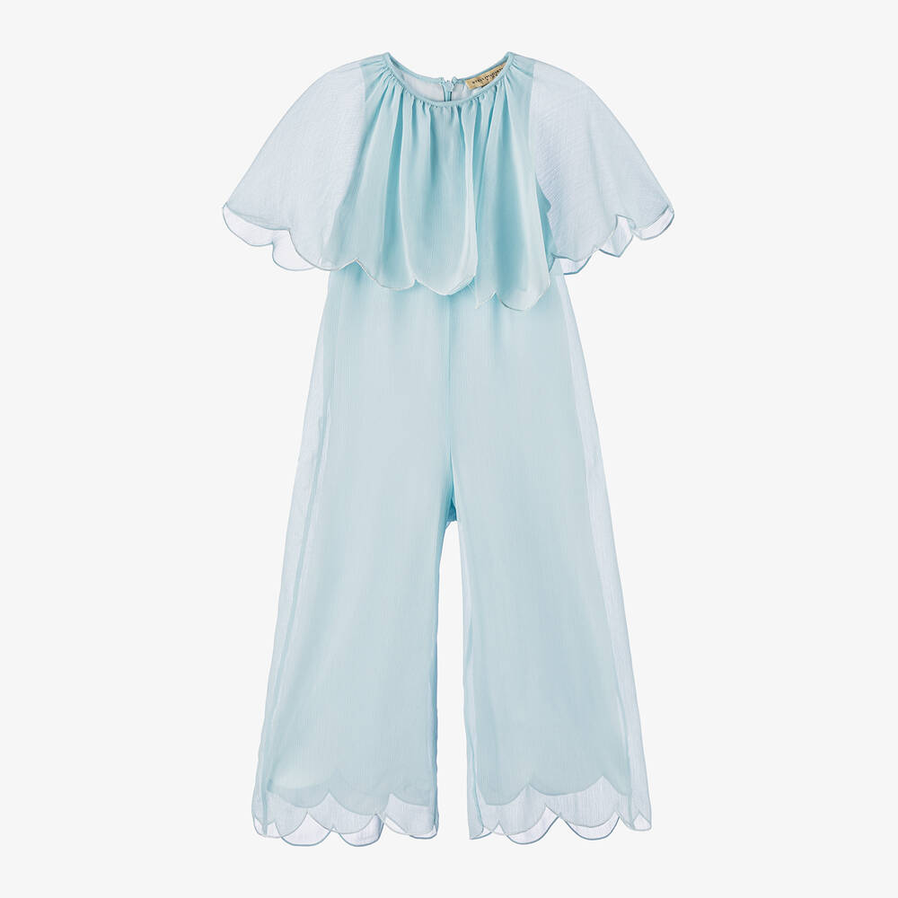 Girls Blue Crepe Chiffon Jumpsuit