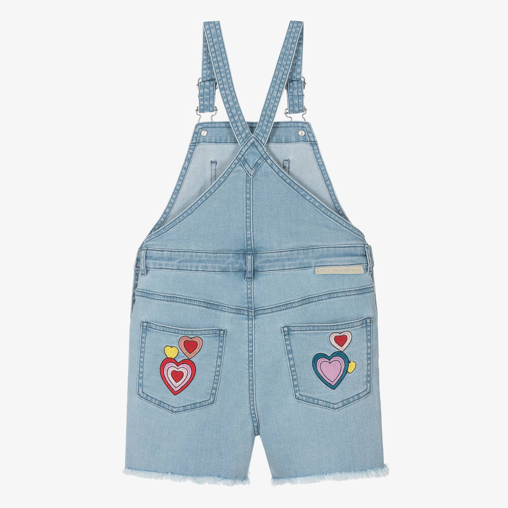 Stella McCartney Kids Girls Blue Denim Badges Dungarees Shorts