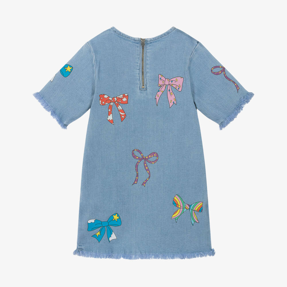 Stella McCartney Kids-Girls Blue Denim Bow Print Dress | Childrensalon Outlet