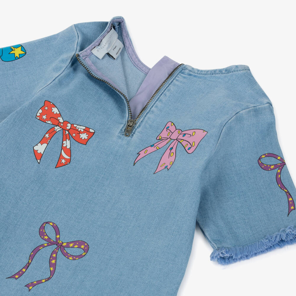 Stella McCartney Kids-Girls Blue Denim Bow Print Dress | Childrensalon Outlet