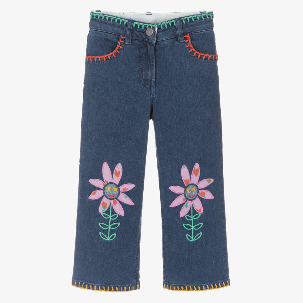 Stella McCartney Kids - Girls Blue Denim Flower Jeans | Childrensalon