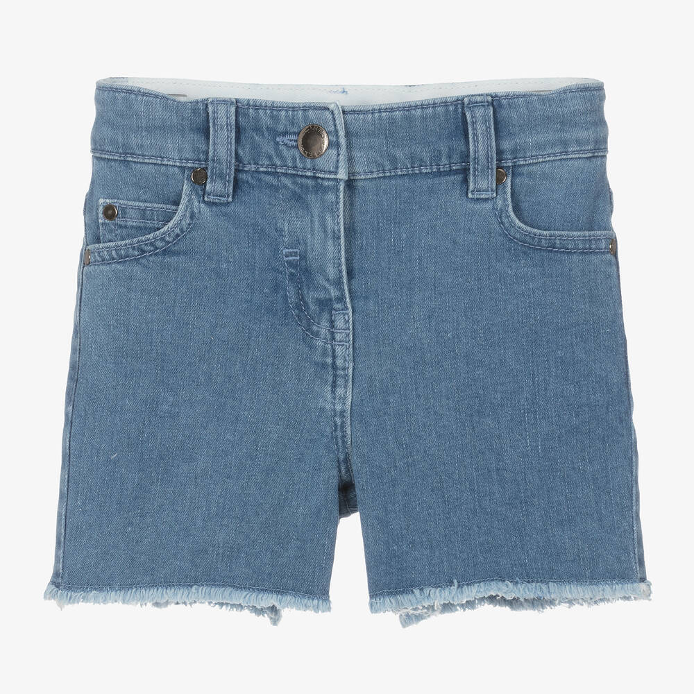 Stella McCartney Kids-شورت بطبعة قلوب قطن دنيم لون أزرق للبنات | Childrensalon Outlet